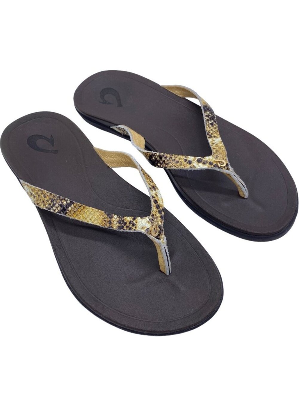 Olukai Ho’Opio Leather Sandals Women's 6 Summer Beach Flip Flops Animal Snake